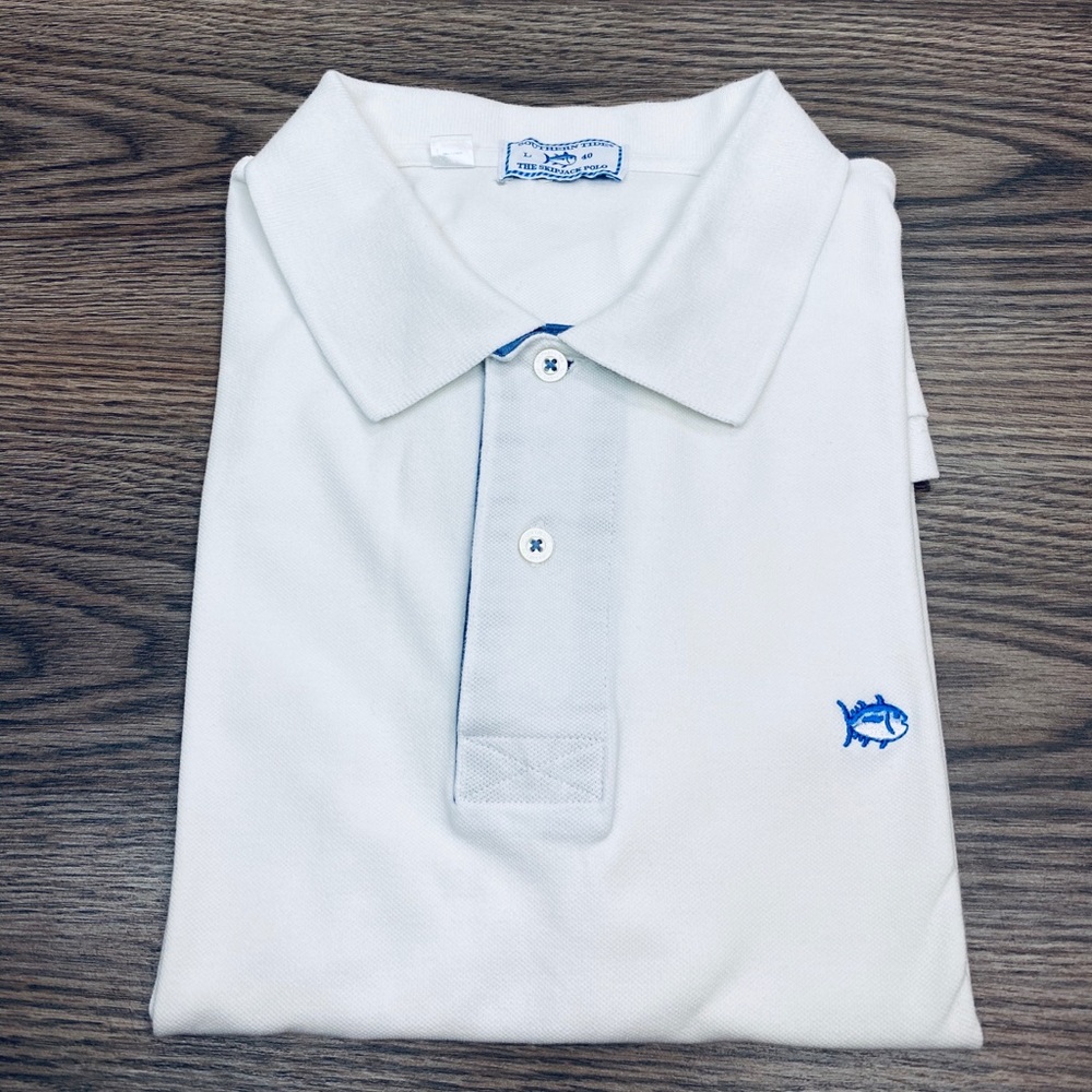 Southern Tide Solid White Polo Shirt L